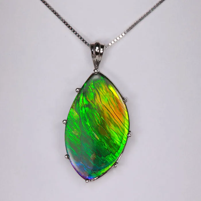 14K White Gold Freeform Ammolite Pendant 19.25 Carats