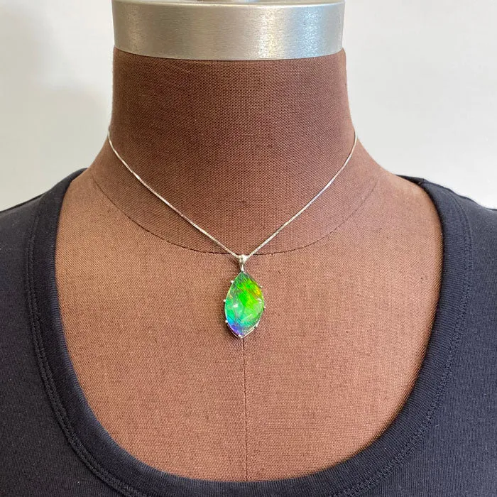 14K White Gold Freeform Ammolite Pendant 19.25 Carats