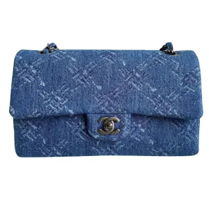 19B Printed Quilted Denim Medium Classic Double Flap Bag
