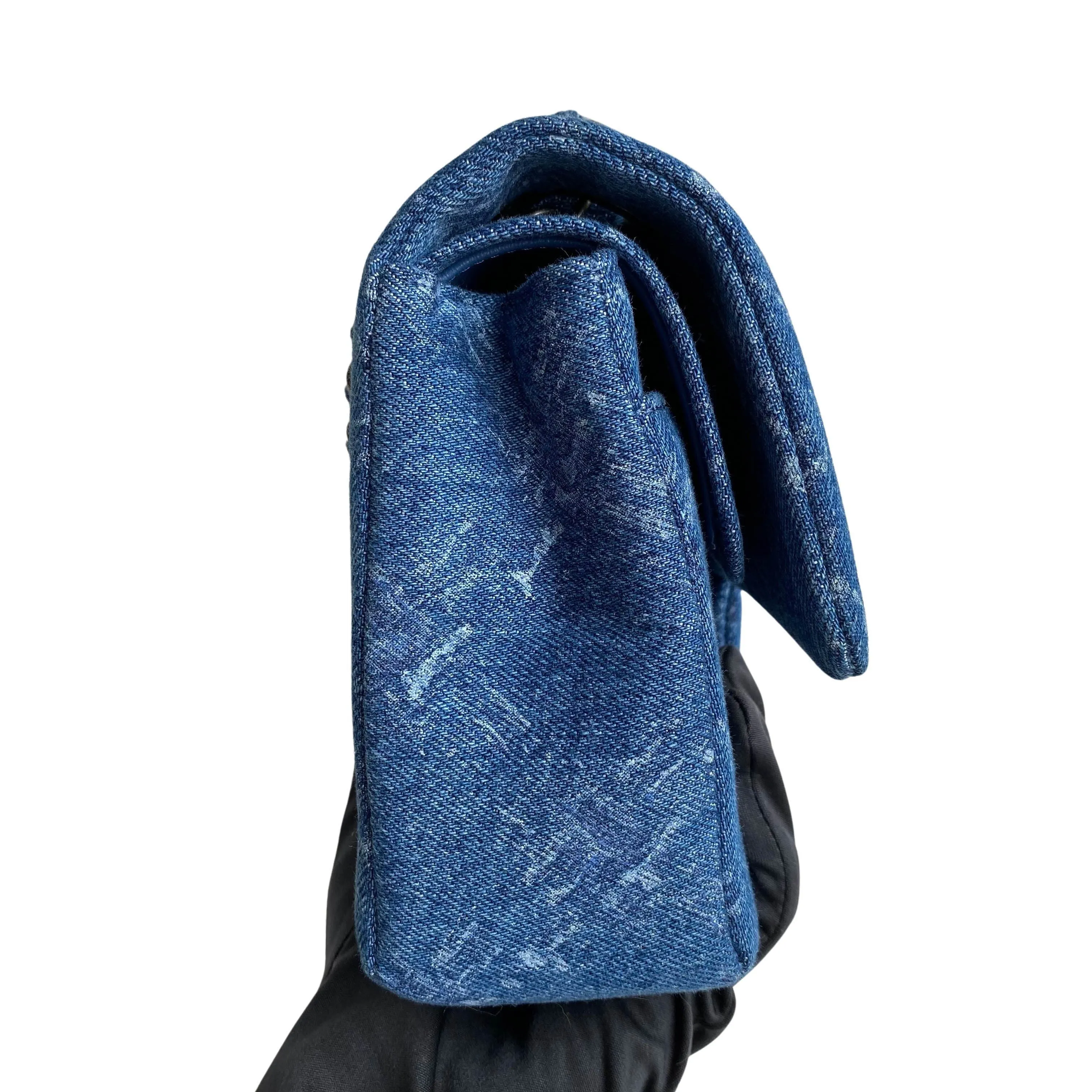 19B Printed Quilted Denim Medium Classic Double Flap Bag