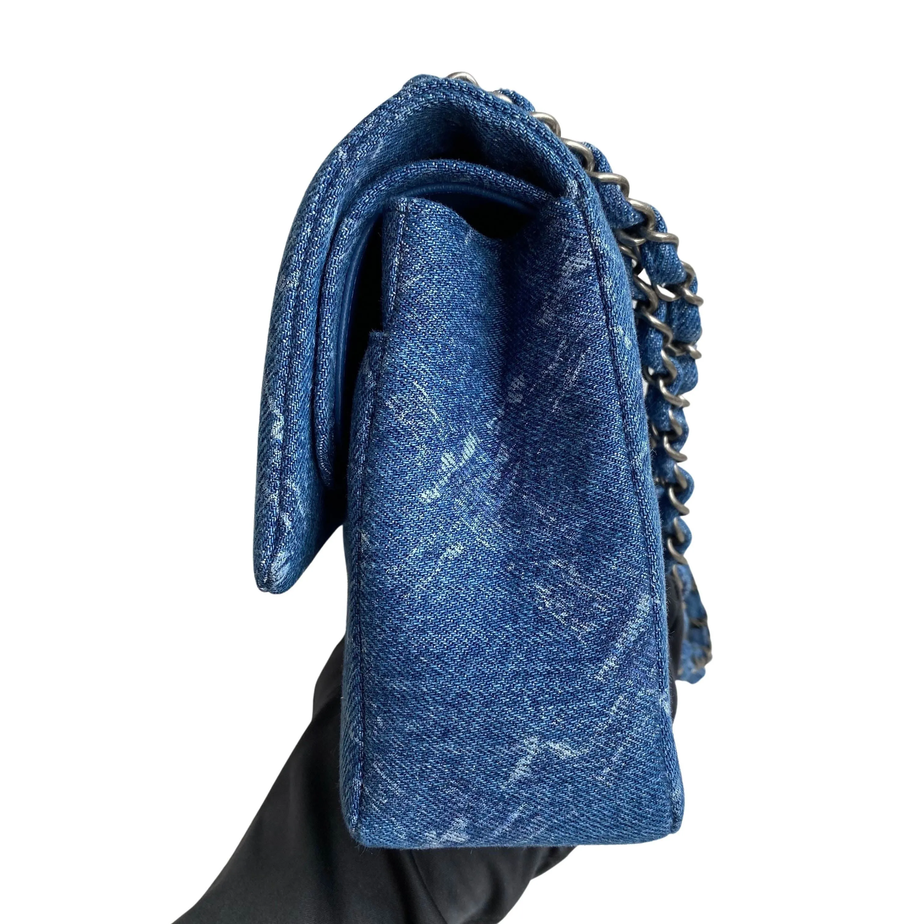 19B Printed Quilted Denim Medium Classic Double Flap Bag