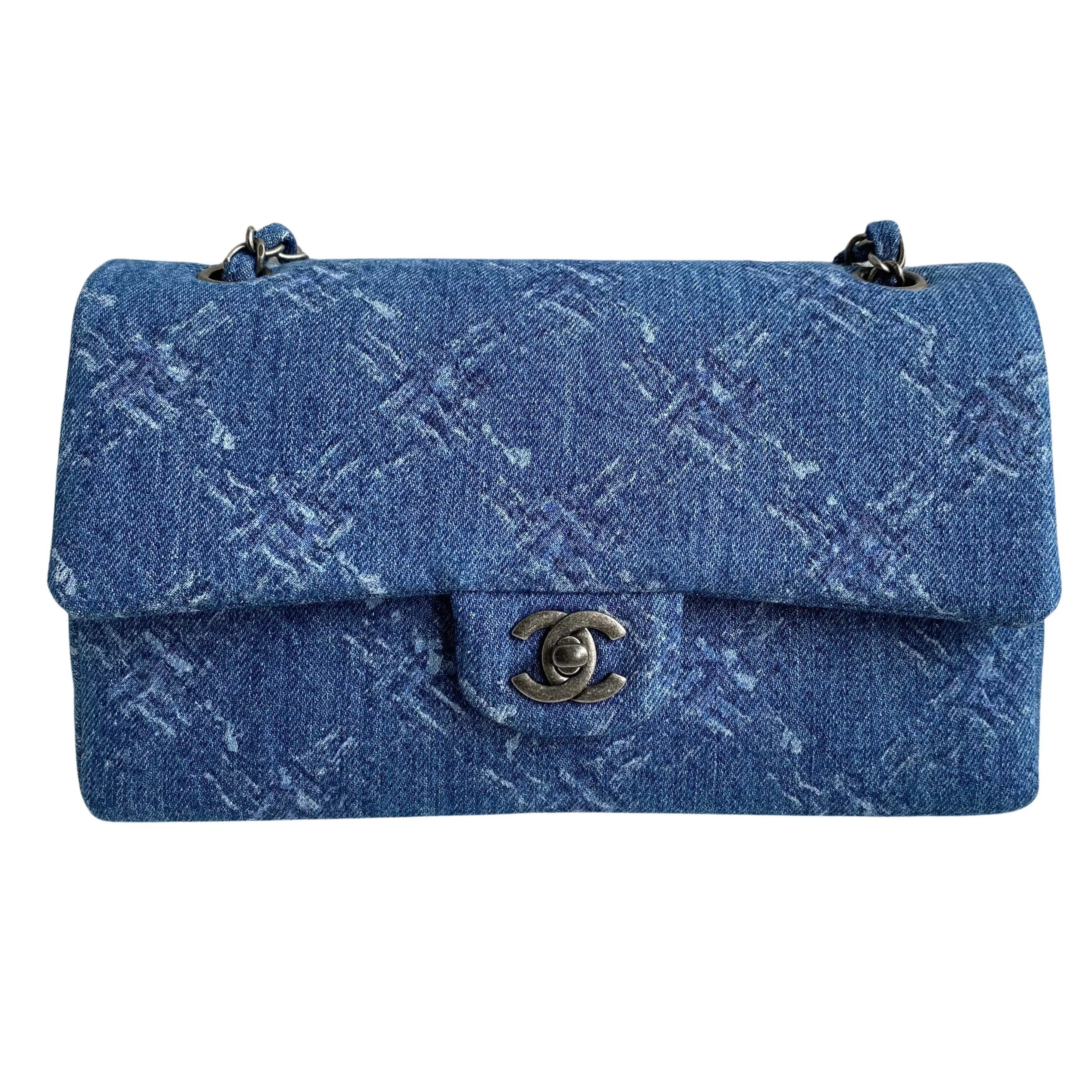 19B Printed Quilted Denim Medium Classic Double Flap Bag
