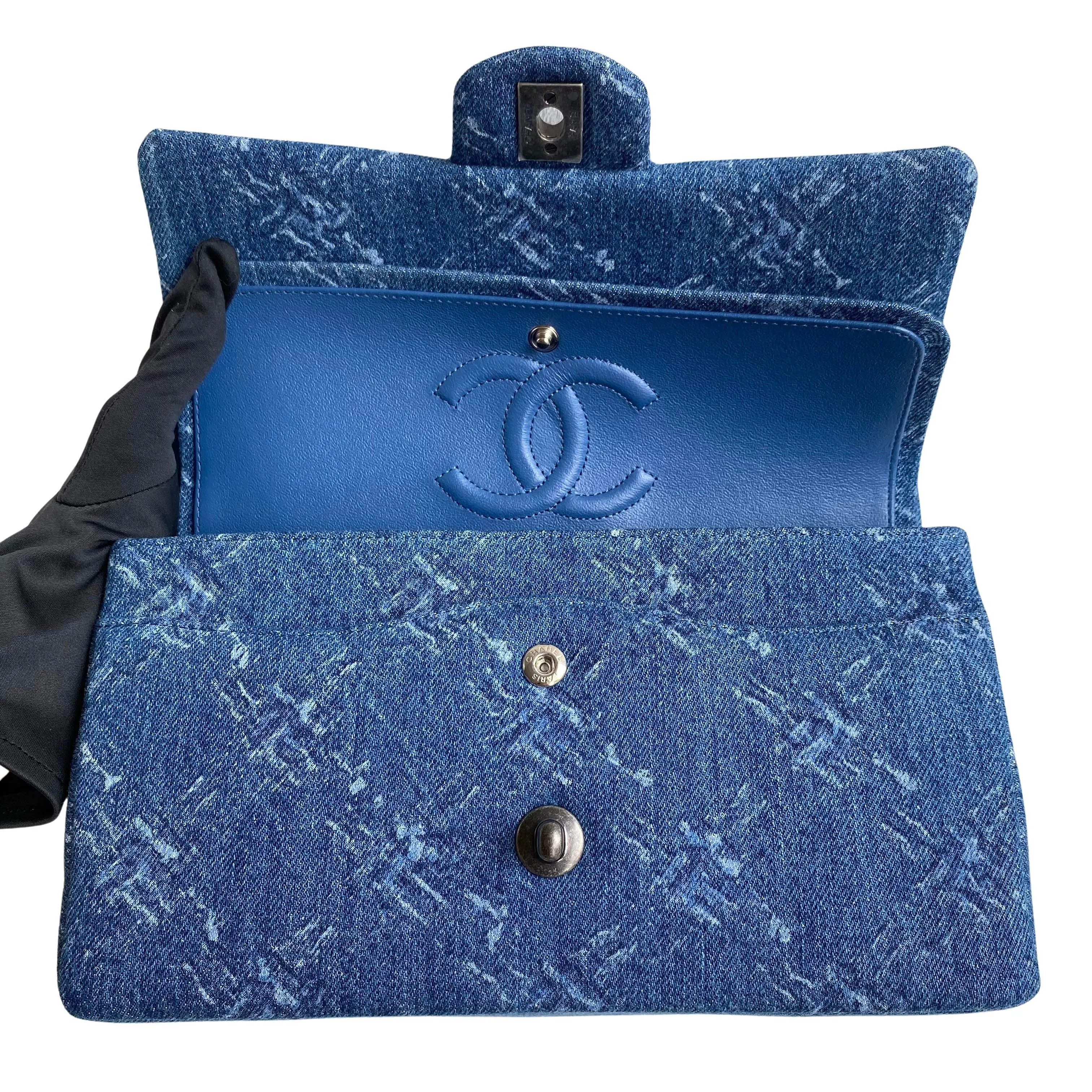 19B Printed Quilted Denim Medium Classic Double Flap Bag