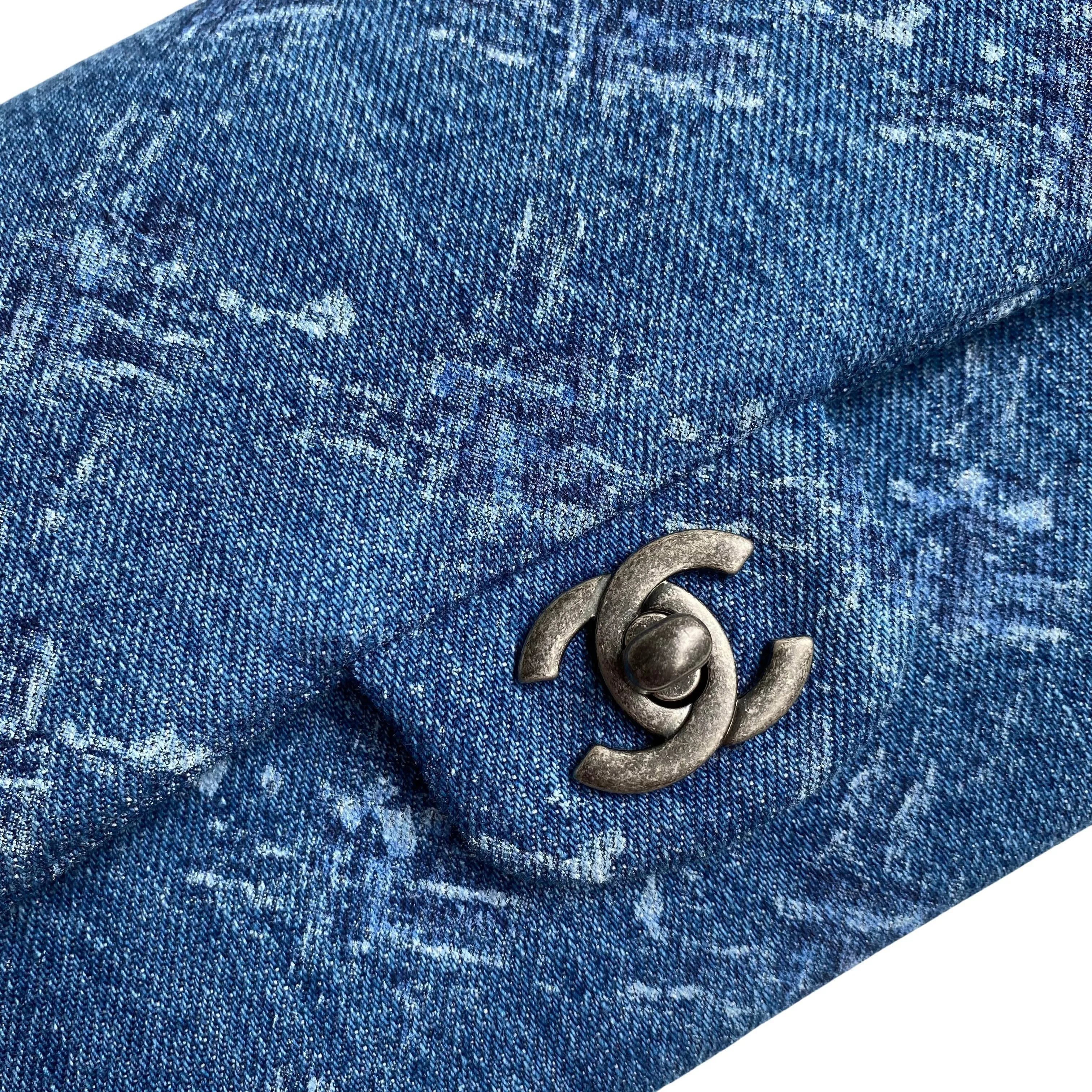 19B Printed Quilted Denim Medium Classic Double Flap Bag