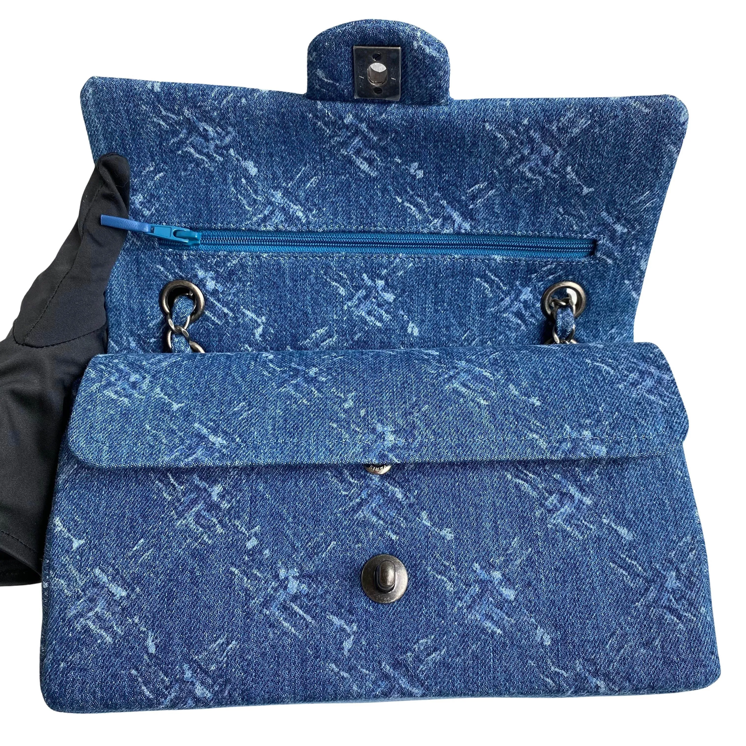19B Printed Quilted Denim Medium Classic Double Flap Bag