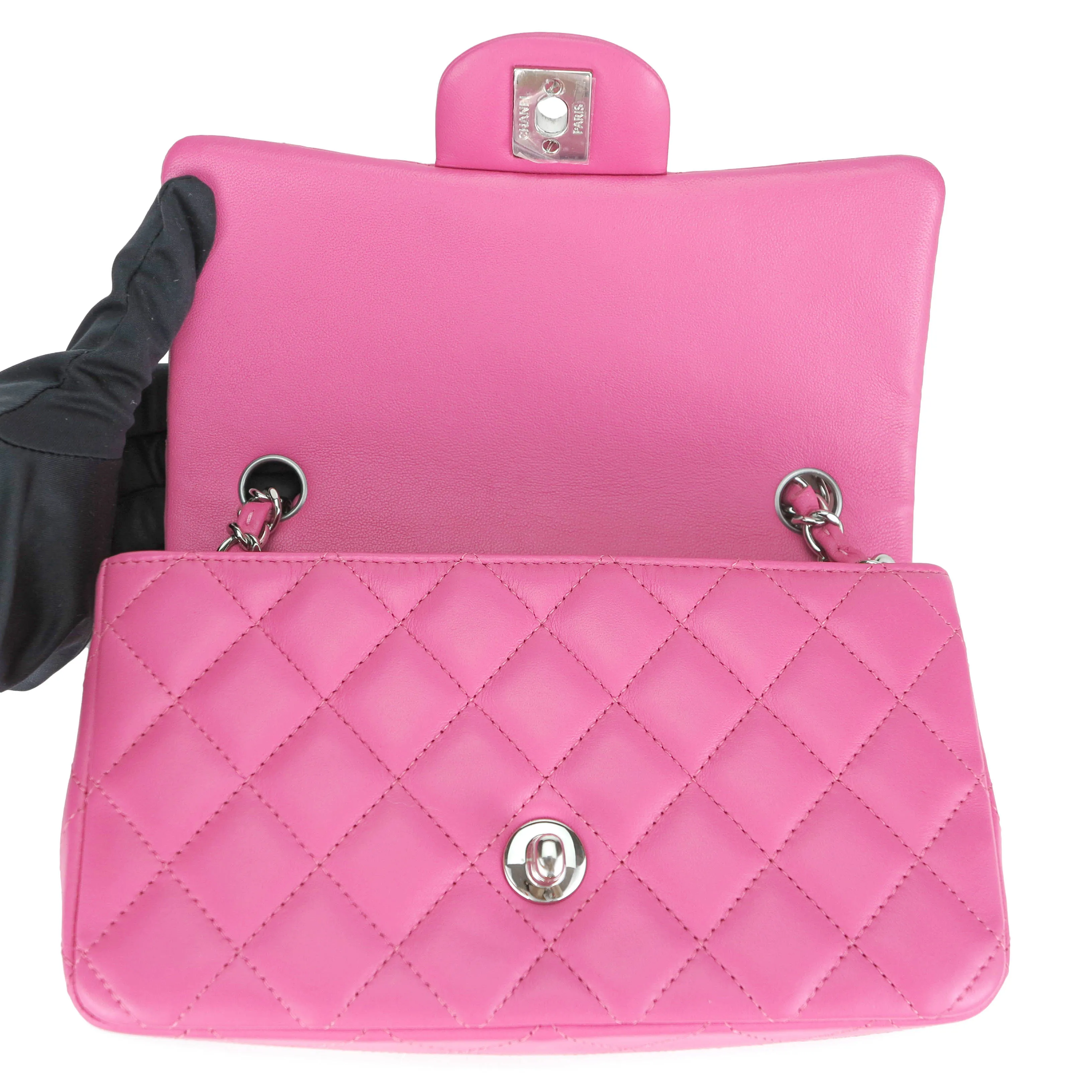 19C Bubble Pink Lambskin Mini Rectangular Flap Bag