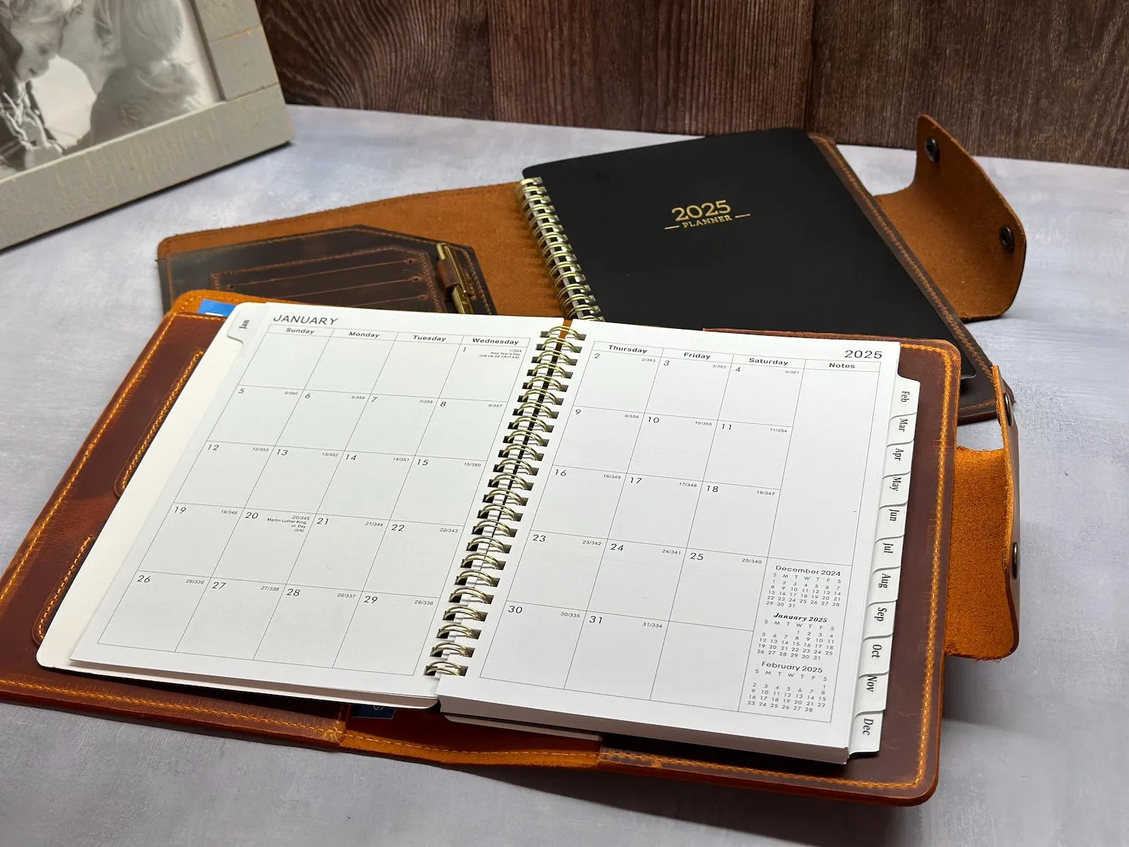 2025 Leather Planner, Company Gift, Personalized & Refillable Journal with Leather Cover and Pen