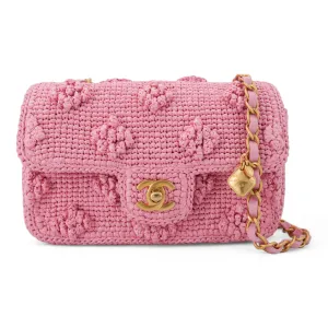 24P Pink Braided Raffia Classic Mini Rectangular Flap Bag
