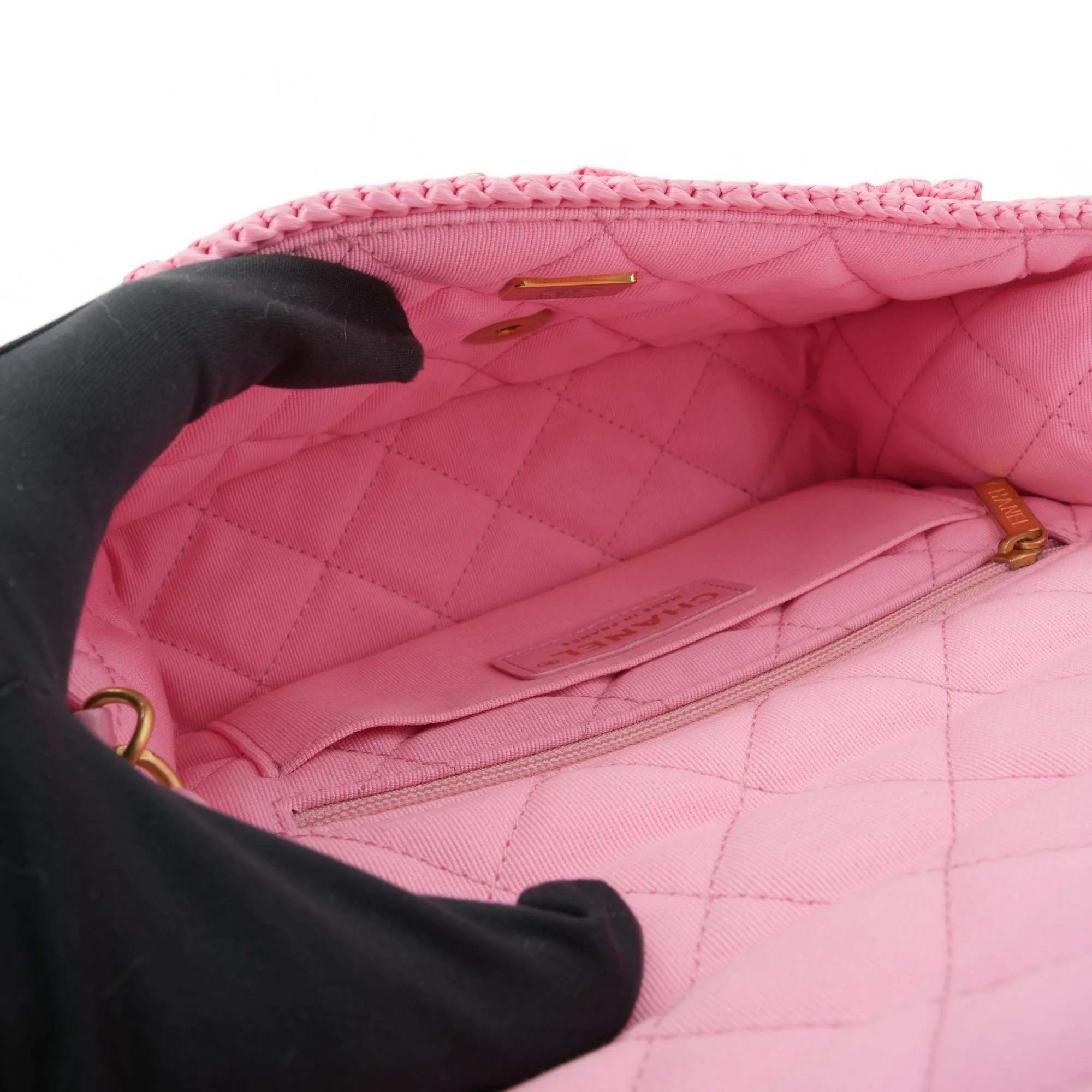24P Pink Braided Raffia Classic Mini Rectangular Flap Bag
