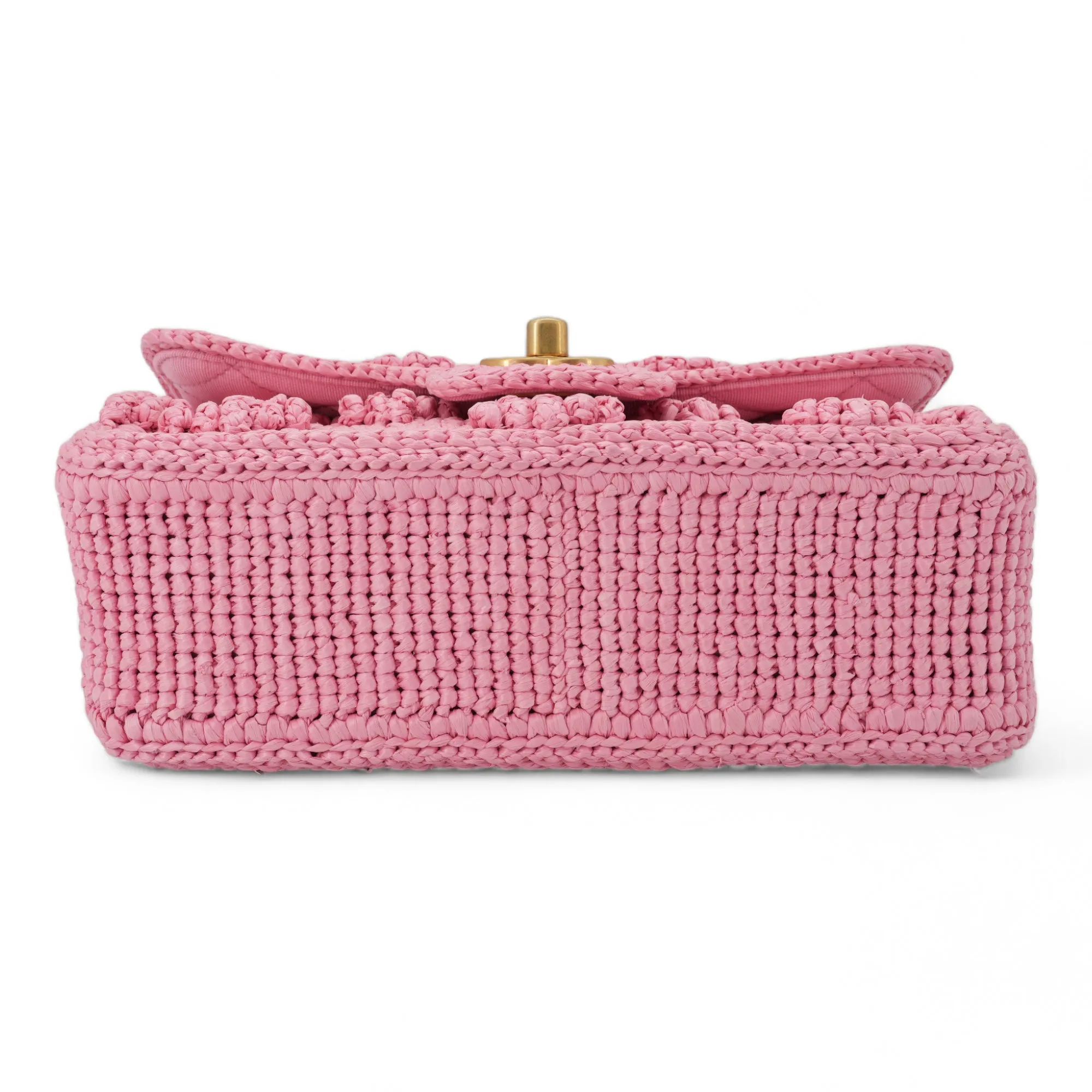 24P Pink Braided Raffia Classic Mini Rectangular Flap Bag