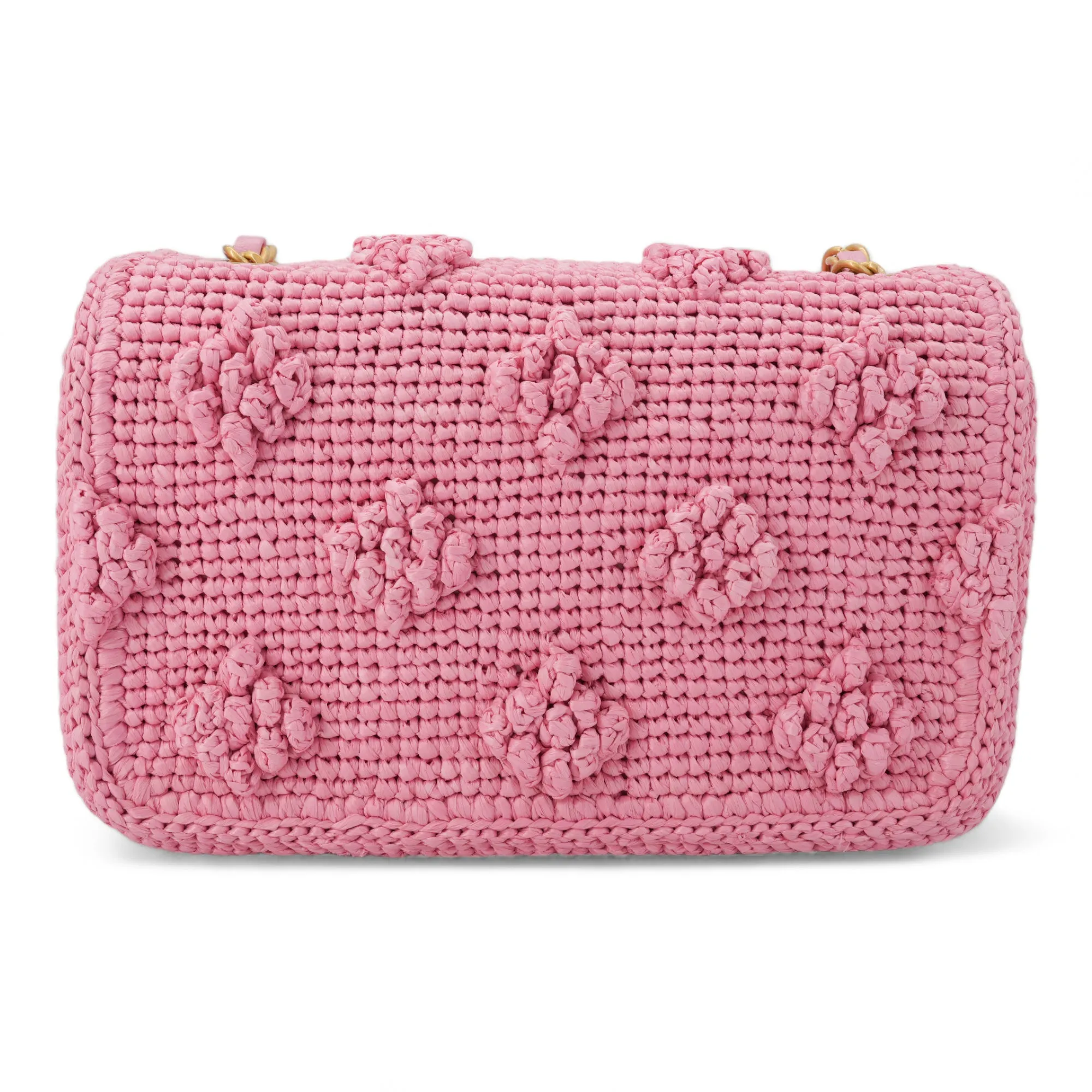 24P Pink Braided Raffia Classic Mini Rectangular Flap Bag