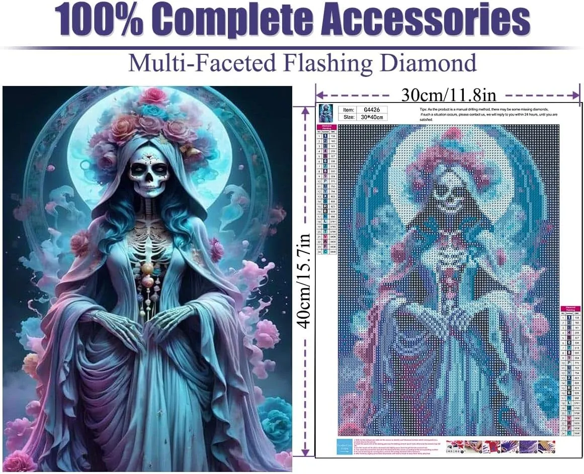 5D Skeleton Diamond Art Kits for Beginner, DIY Full Drill Diamond Gem Art Kits for Home Wall Decor 12 x 16 Inch