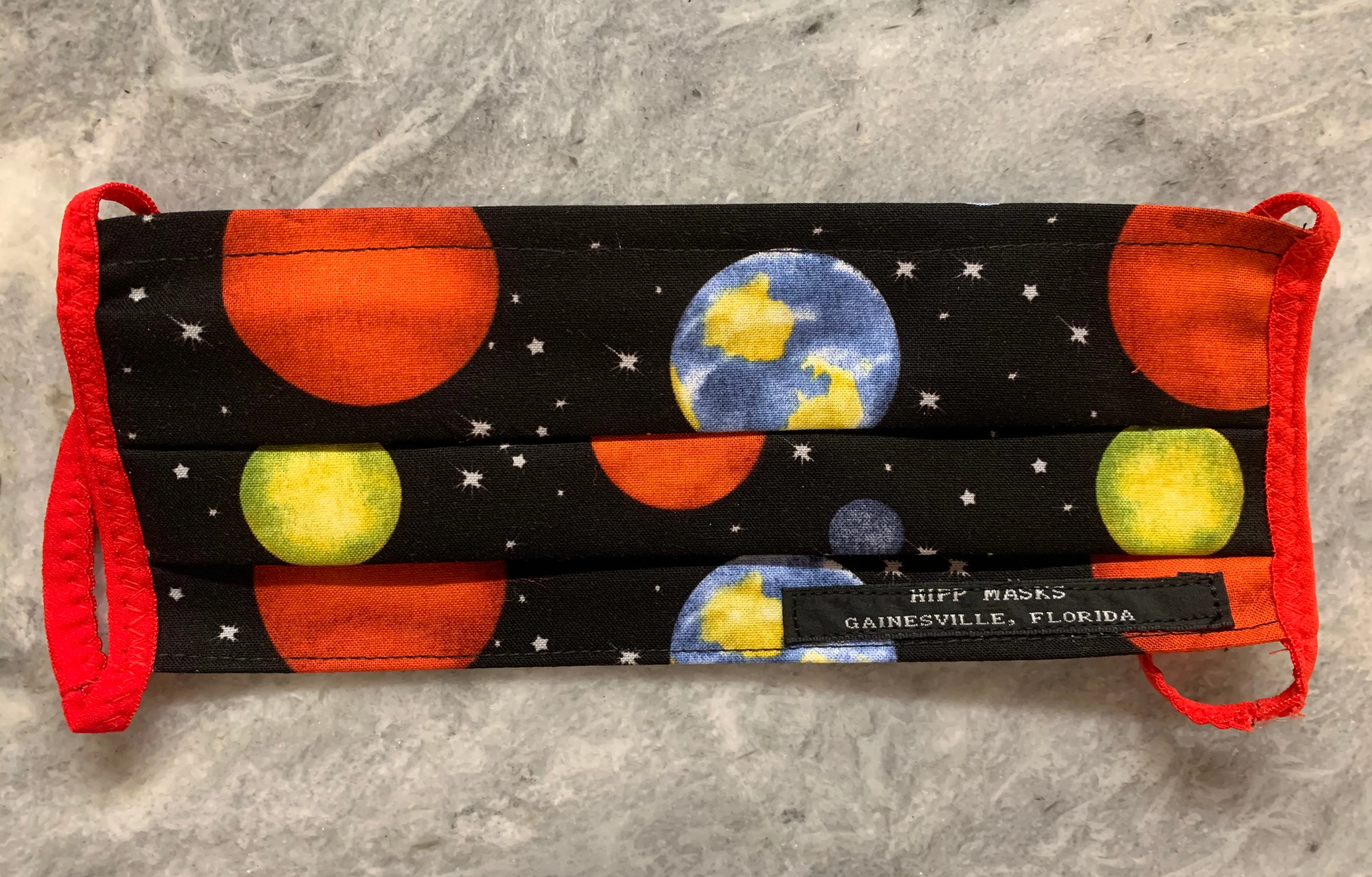 8th Avenue Solar Walk - Black Planetary 100% Cotton Fabric with Various Ear Loop Colors