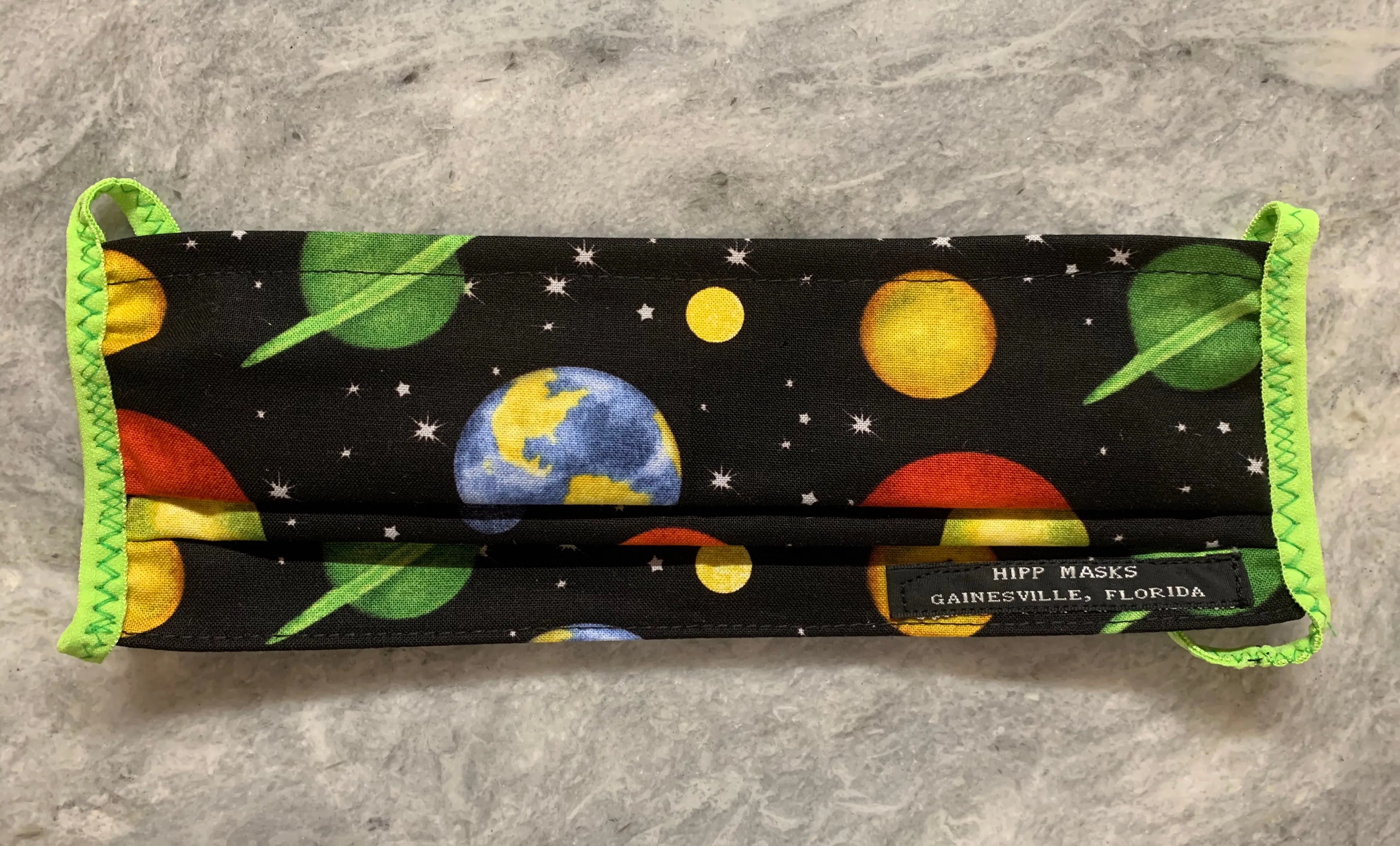 8th Avenue Solar Walk - Black Planetary 100% Cotton Fabric with Various Ear Loop Colors