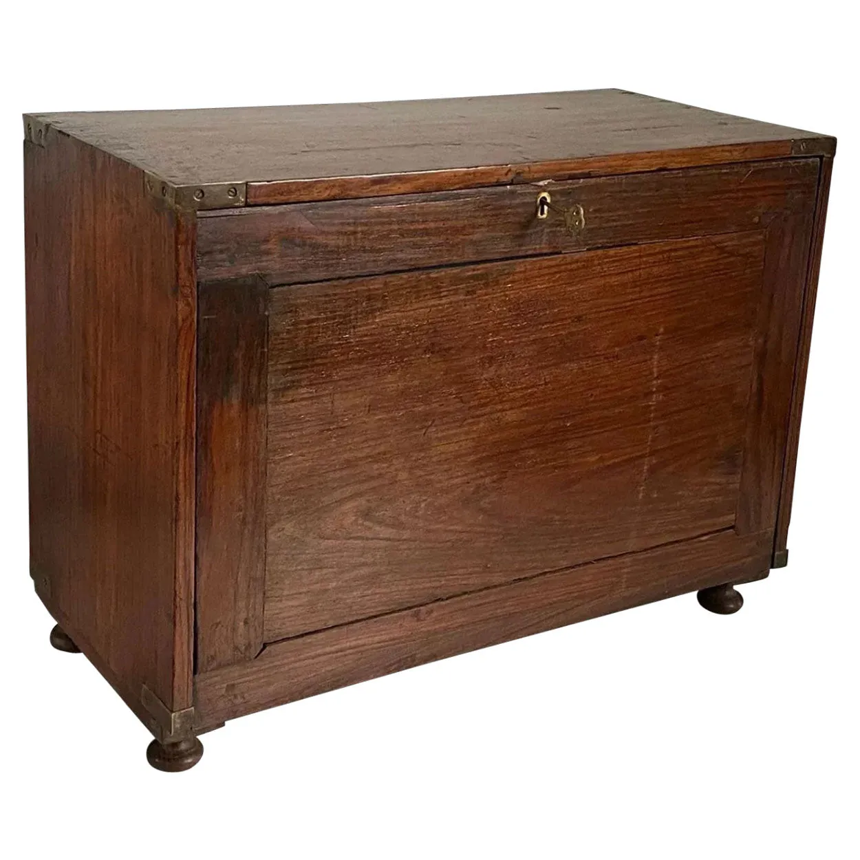 Anglo Indian Brass Mounted Rosewood Drop-Front Campaign Desk Box