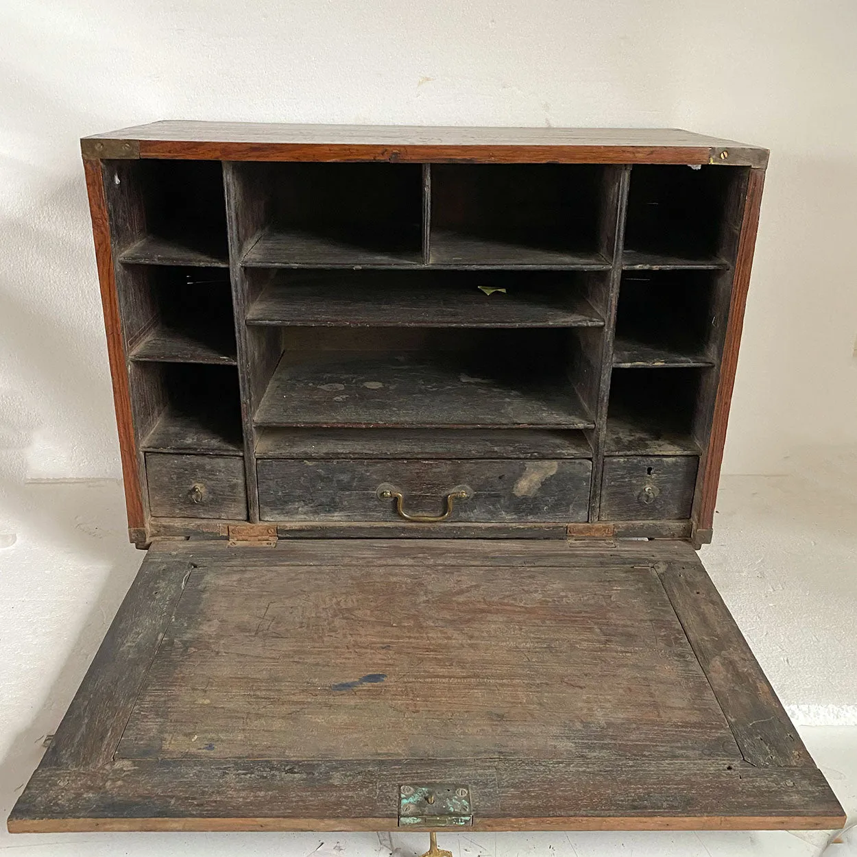 Anglo Indian Brass Mounted Rosewood Drop-Front Campaign Desk Box