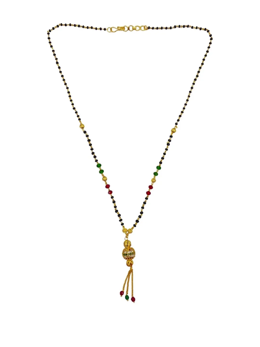 Artificial Gold Plated American Diamond Short Mangalsutra Ball Designs Gold & Black Beads Chain