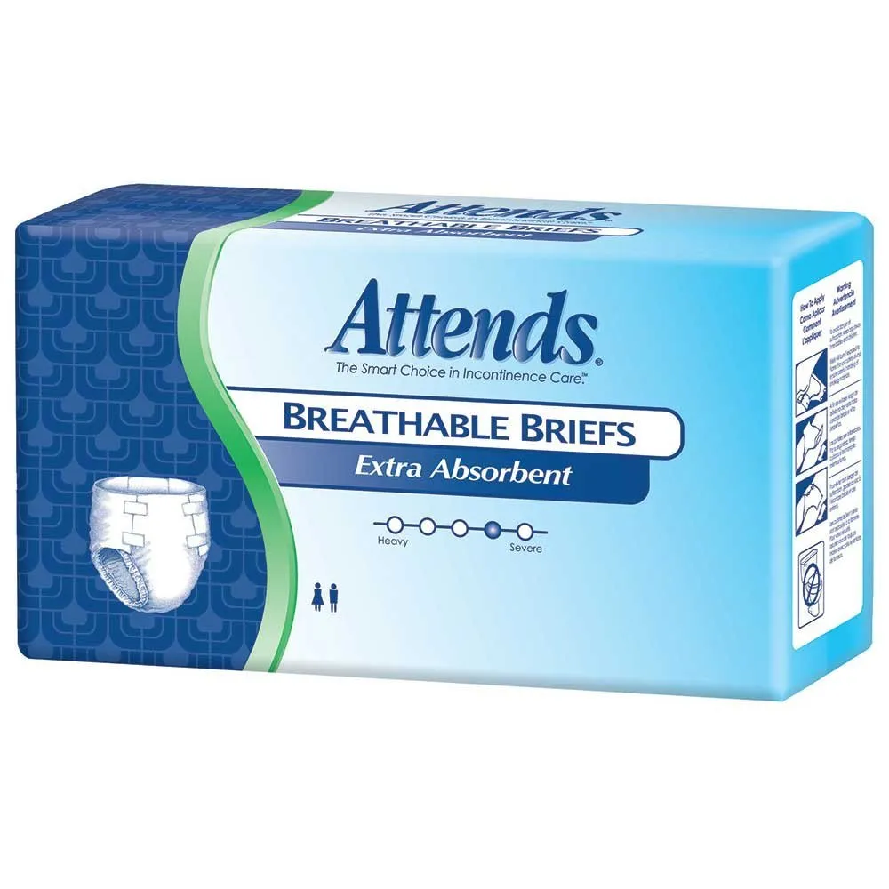 Attends Breathable Fitted Briefs w/ Flex Tabs, Size X-Small, Extra Absorbency, Case/96 (4 bags/24)