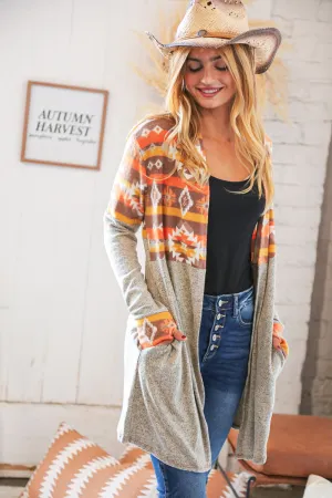 Aztec & Grey Hacci Color Block Pocketed Cardigan