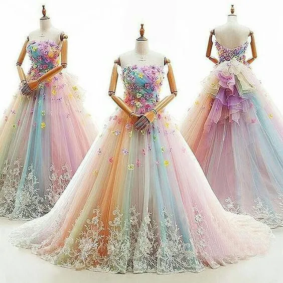 Ball Gown Sweetheart Colorful Prom Dress Beautiful Appliques Prom/Evening Gown CSM1512
