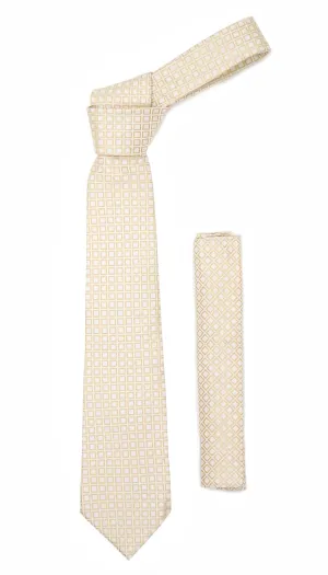 Beige Geometric Necktie with Handkerchief Set