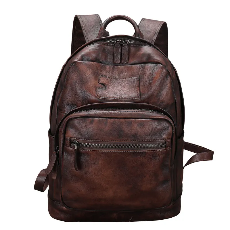 Best Black Gray Leather Rucksack Bag Womens Vintage 16 inches Laptop Backpack Leather School Backpack Purse