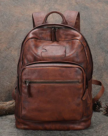 Best Black Gray Leather Rucksack Bag Womens Vintage 16 inches Laptop Backpack Leather School Backpack Purse