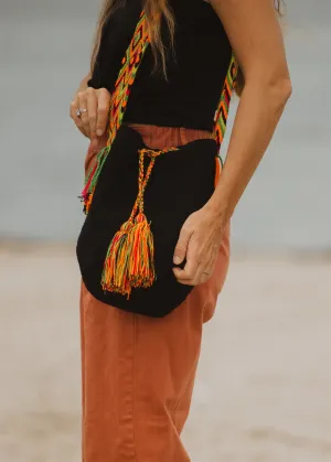 Black and Rainbow Boho Crochet Shoulder Bag