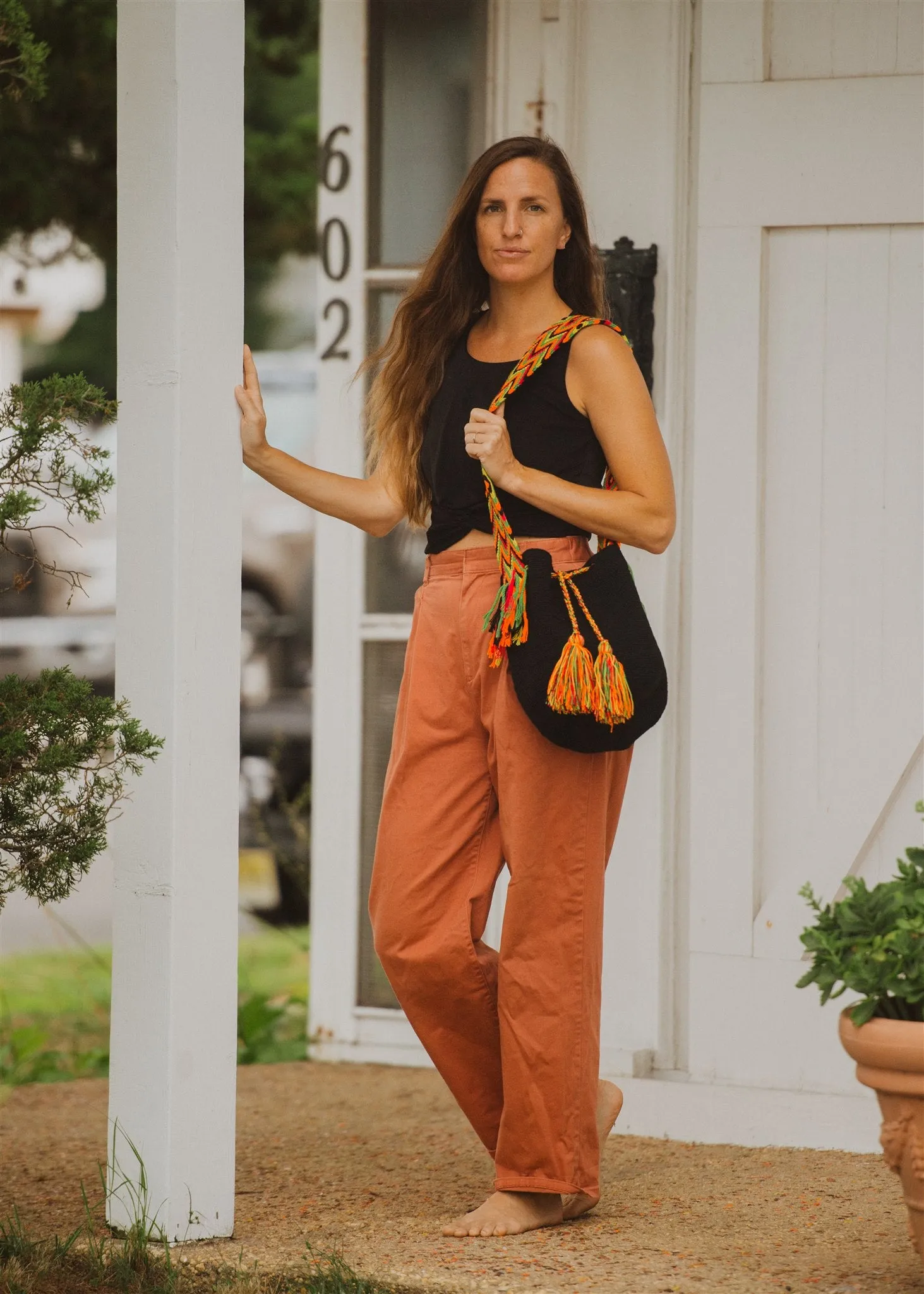 Black and Rainbow Boho Crochet Shoulder Bag