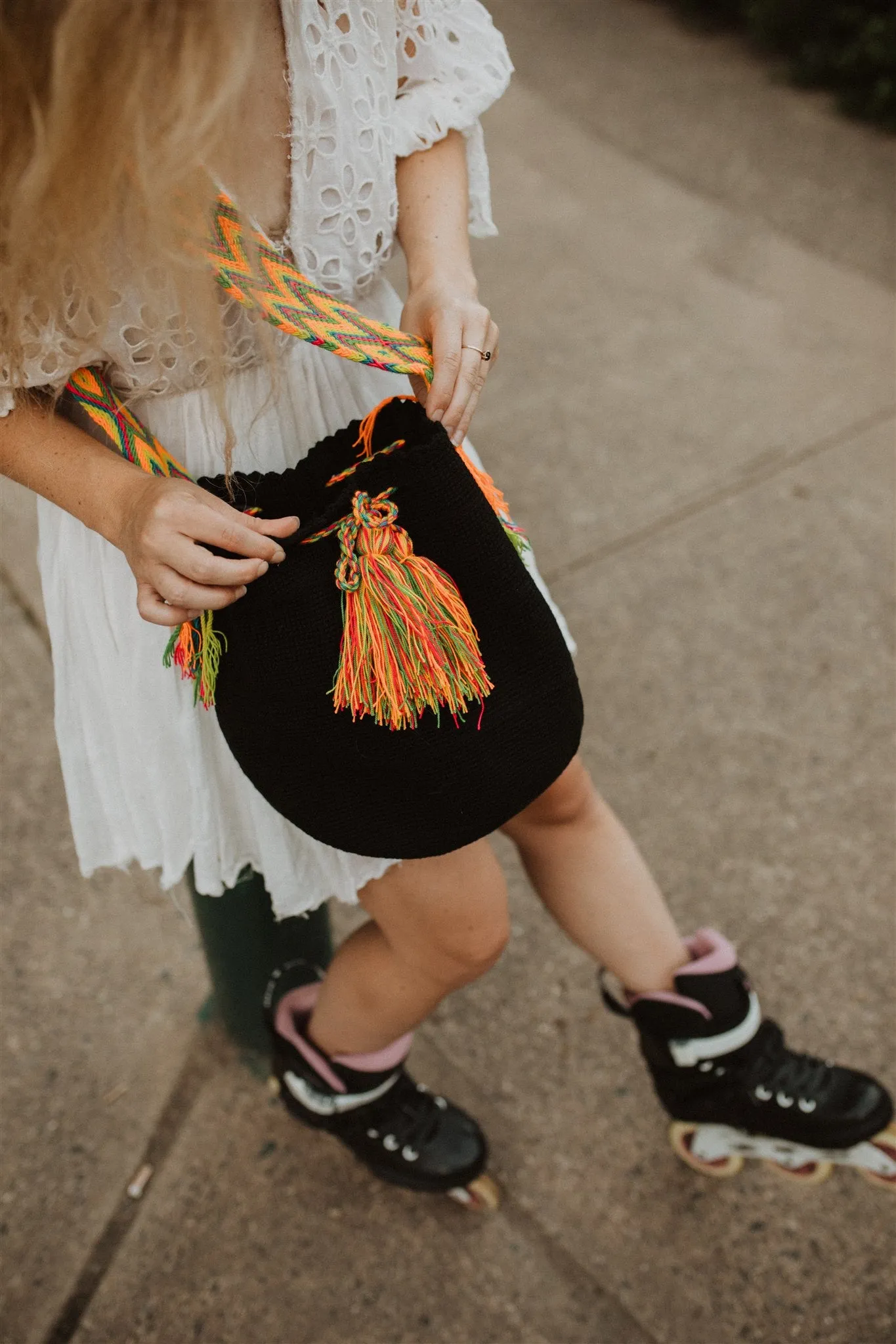 Black and Rainbow Boho Crochet Shoulder Bag