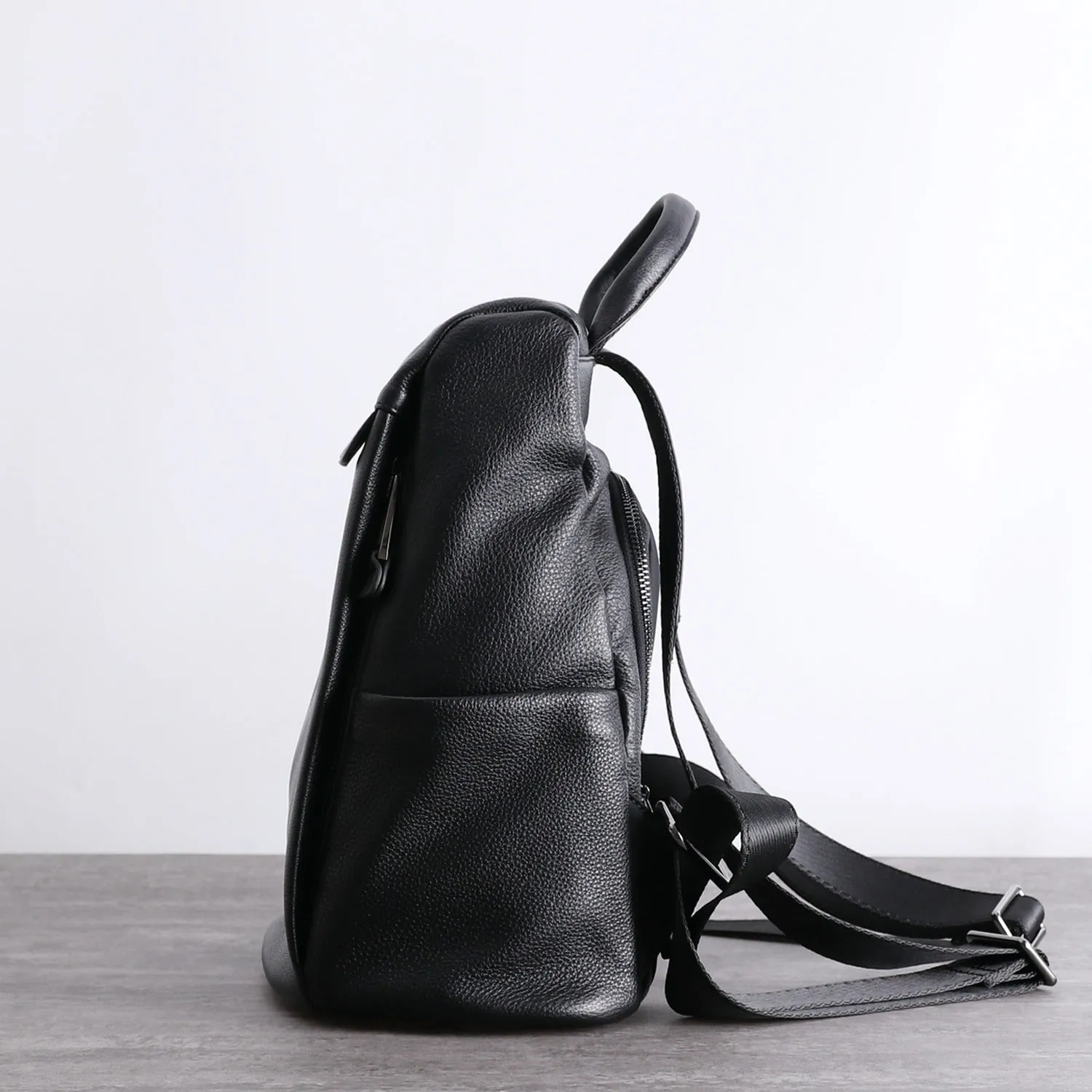 Black Leather Satchel Backpack Womens Cute School Backpack Bag Black Leather Travel Rucksack for Ladies