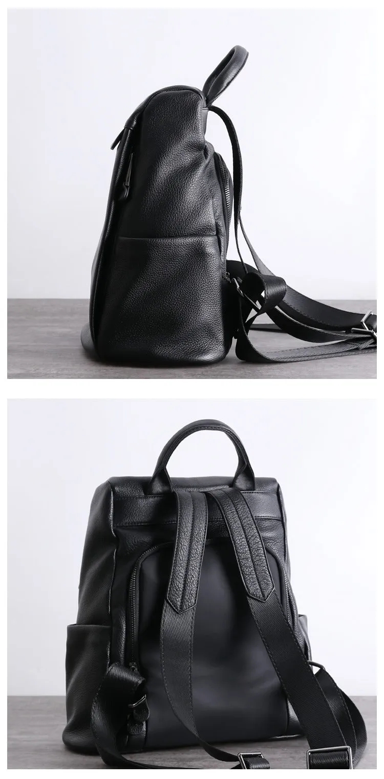 Black Leather Satchel Backpack Womens Cute School Backpack Bag Black Leather Travel Rucksack for Ladies
