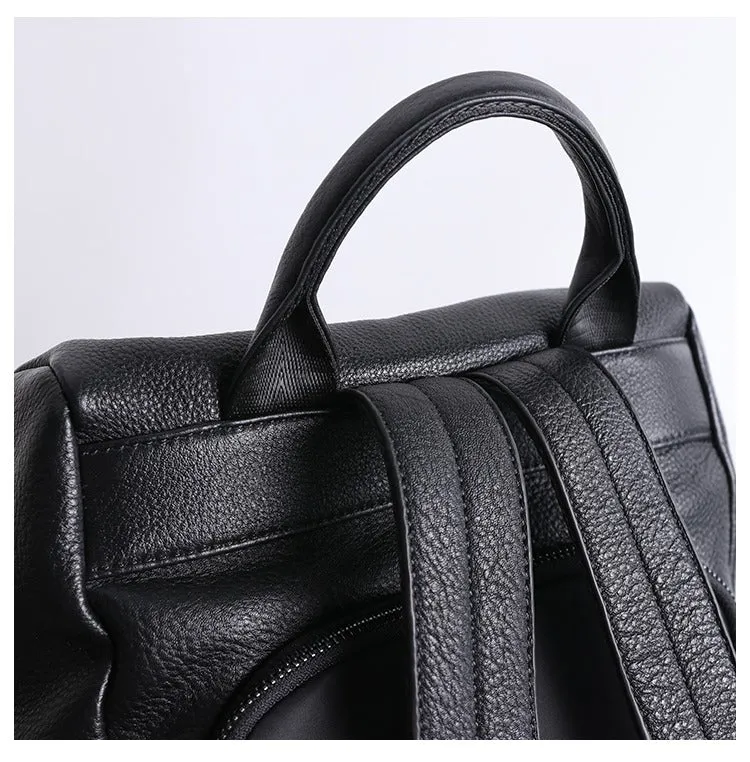 Black Leather Satchel Backpack Womens Cute School Backpack Bag Black Leather Travel Rucksack for Ladies