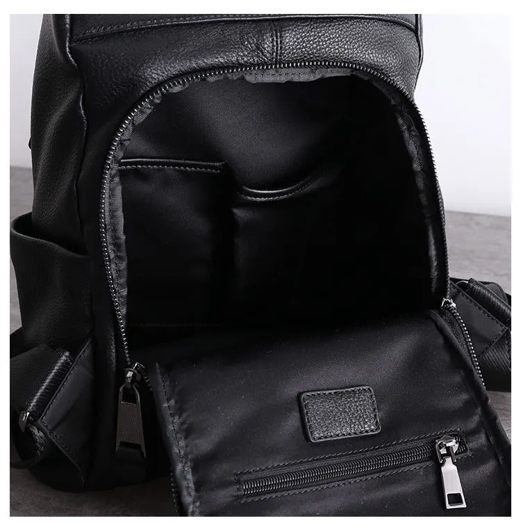 Black Leather Satchel Backpack Womens Cute School Backpack Bag Black Leather Travel Rucksack for Ladies