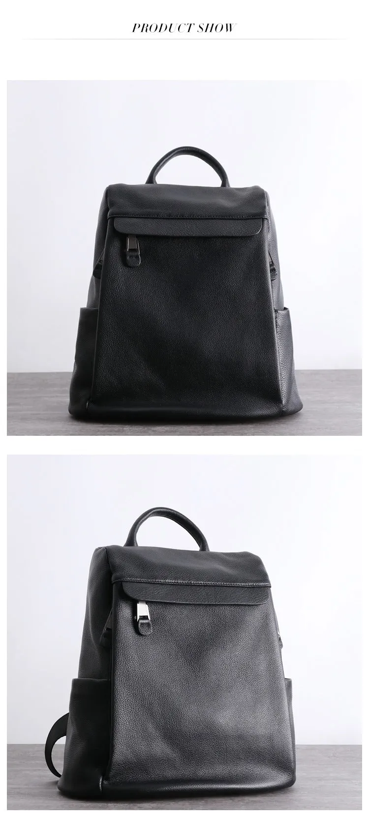 Black Leather Satchel Backpack Womens Cute School Backpack Bag Black Leather Travel Rucksack for Ladies