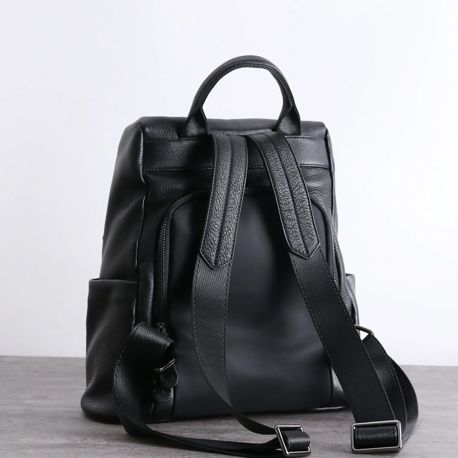 Black Leather Satchel Backpack Womens Cute School Backpack Bag Black Leather Travel Rucksack for Ladies