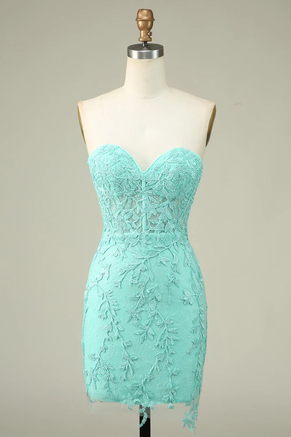 Bodycon Light Green Sweetheart Corset Short Homecoming Dress with Appliques