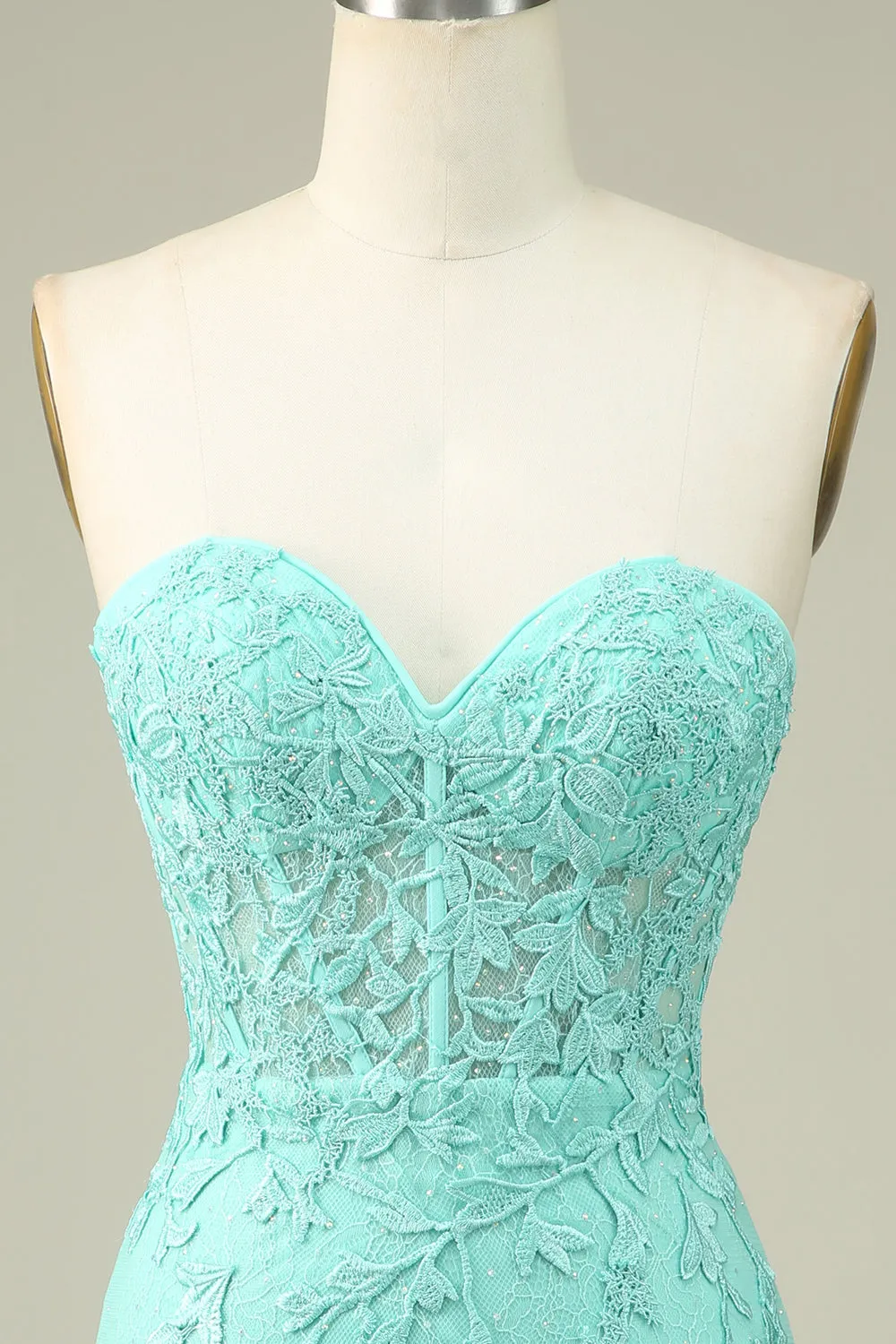 Bodycon Light Green Sweetheart Corset Short Homecoming Dress with Appliques