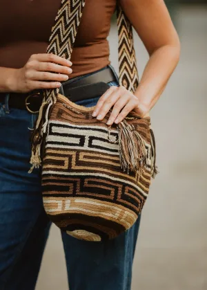 Brown & White Crochet Boho Shoulder Bag