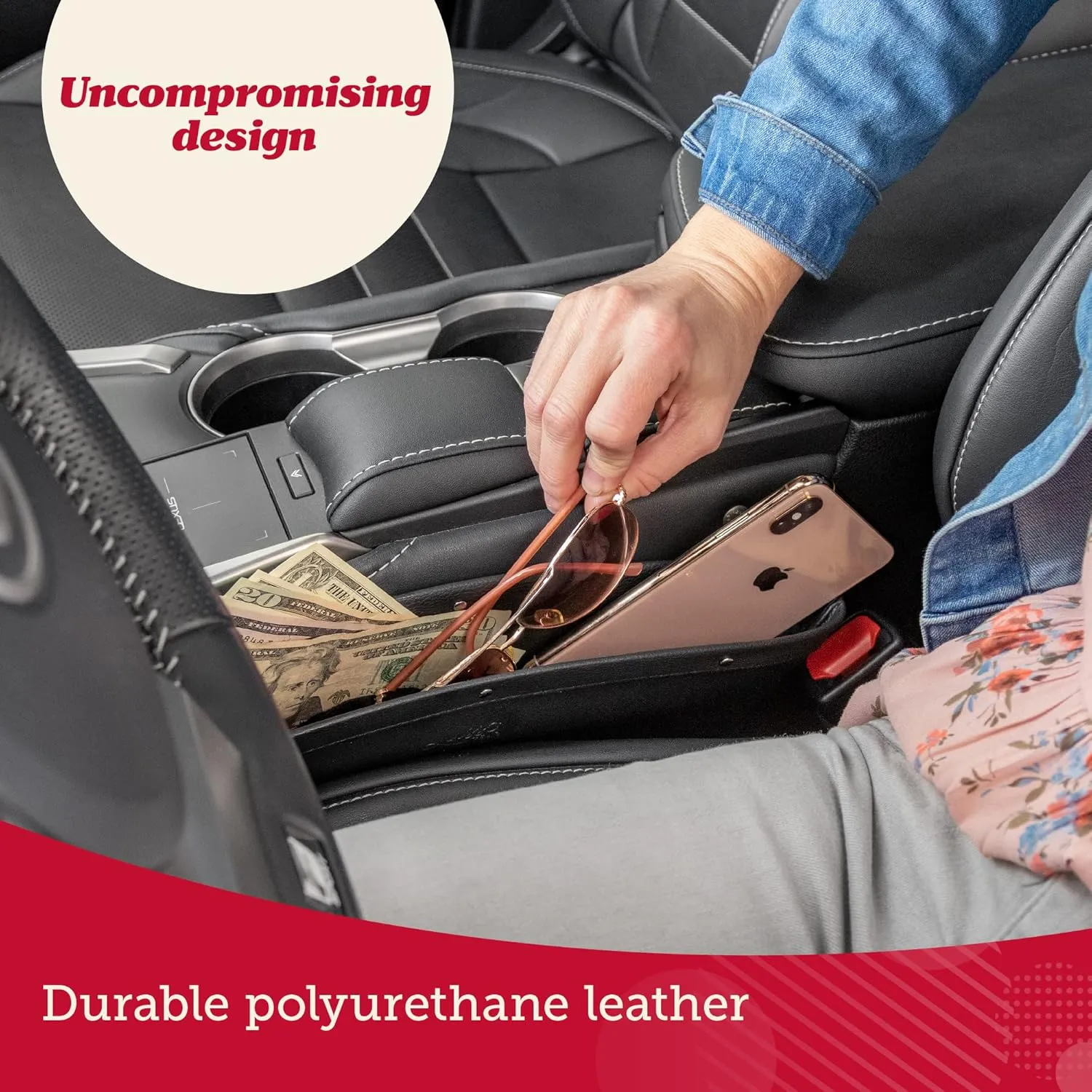 Car Seat Gap Filler and Storage Organizer Between Seats Vegan Leather 2 Pack NEW