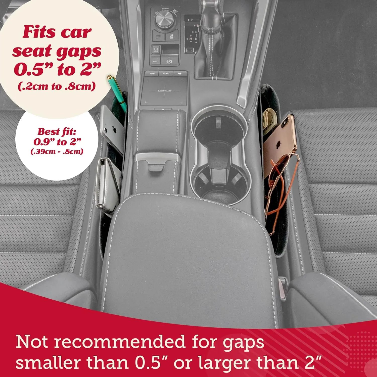 Car Seat Gap Filler and Storage Organizer Between Seats Vegan Leather 2 Pack NEW