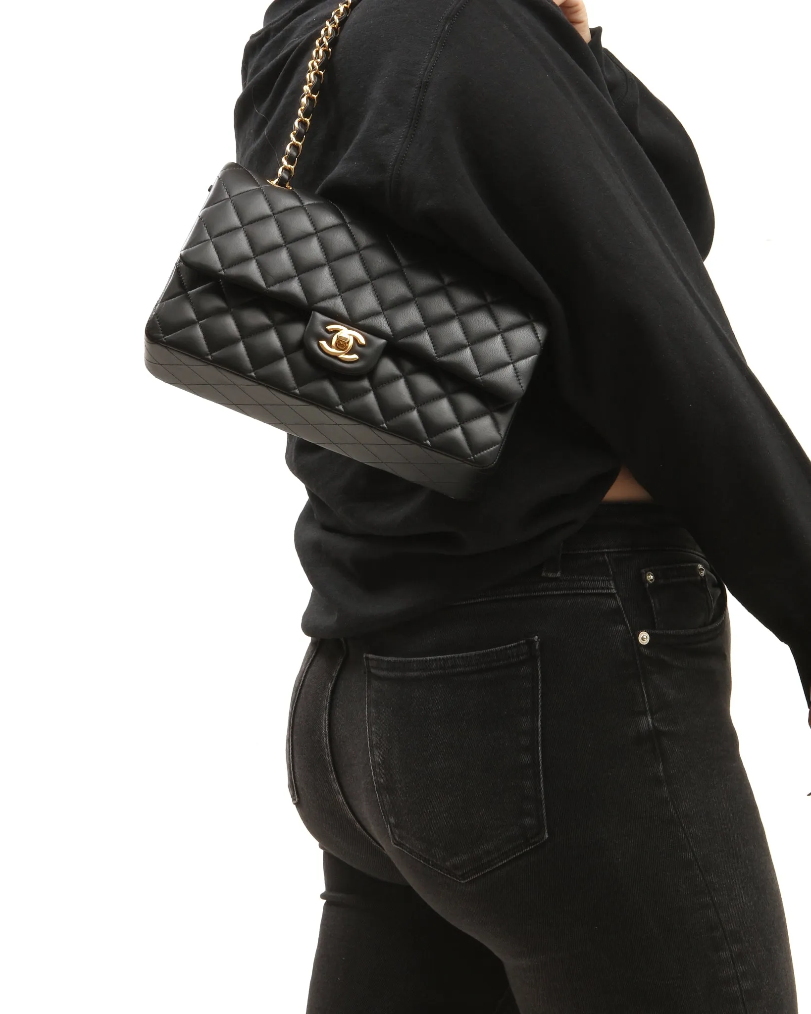 Chanel Black Lambskin Quilted Medium Classic Double Flap Bag