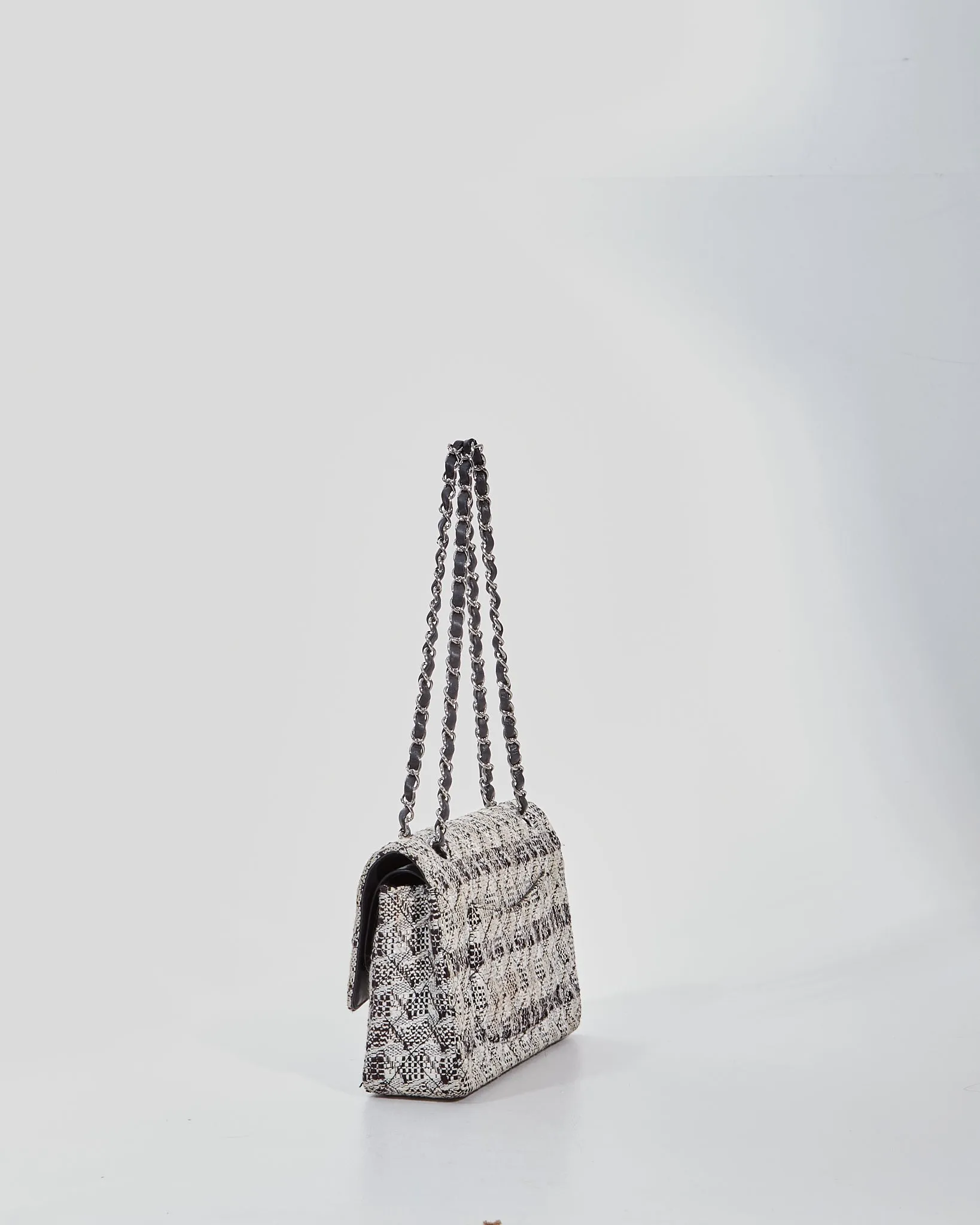 Chanel Black/White Tweed Fabric Classic Double Flap Bag