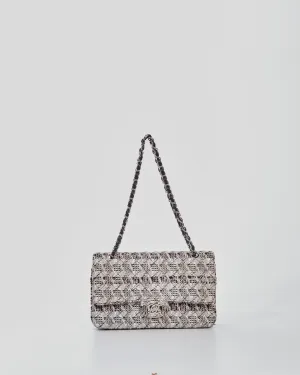 Chanel Black/White Tweed Fabric Classic Double Flap Bag