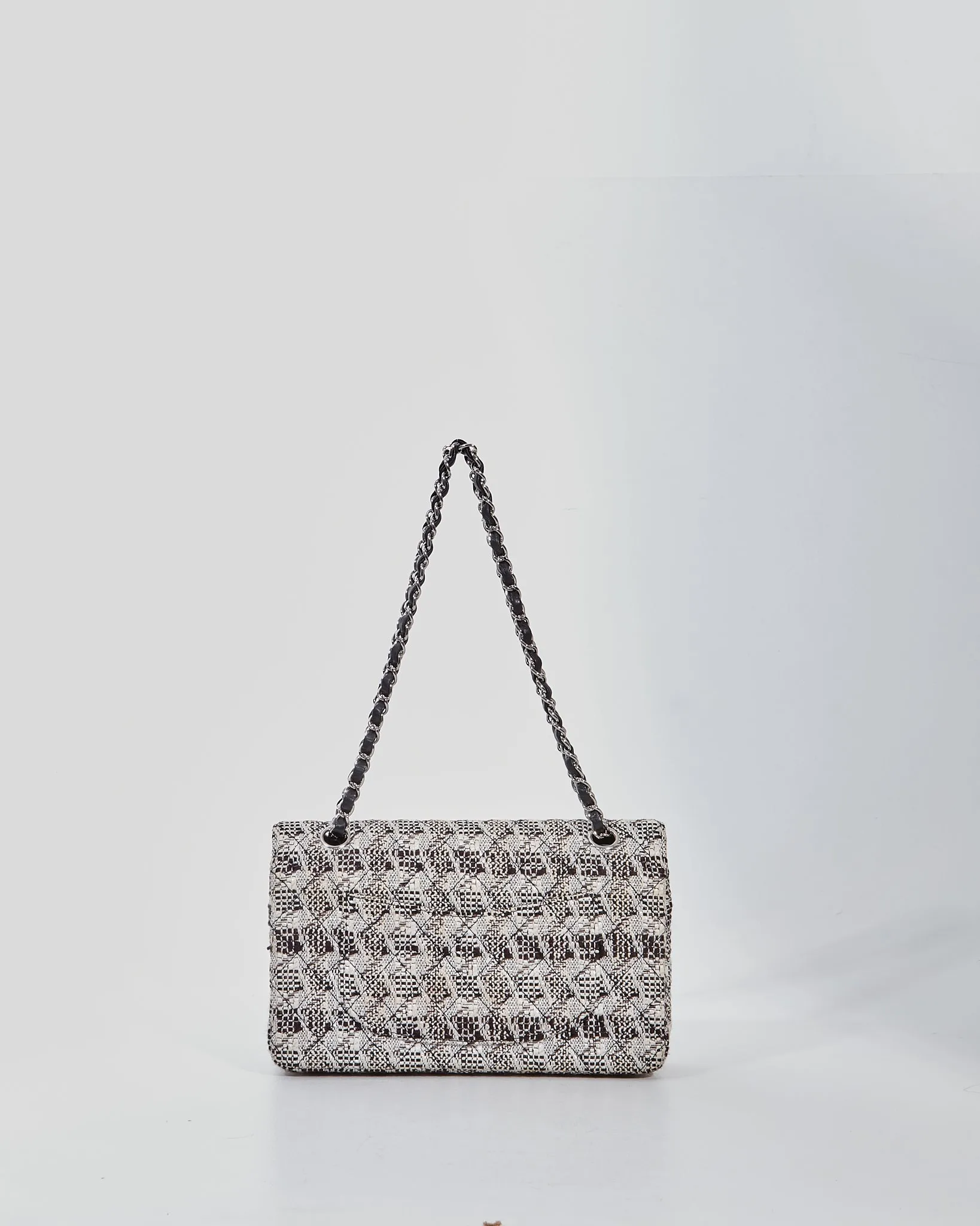 Chanel Black/White Tweed Fabric Classic Double Flap Bag