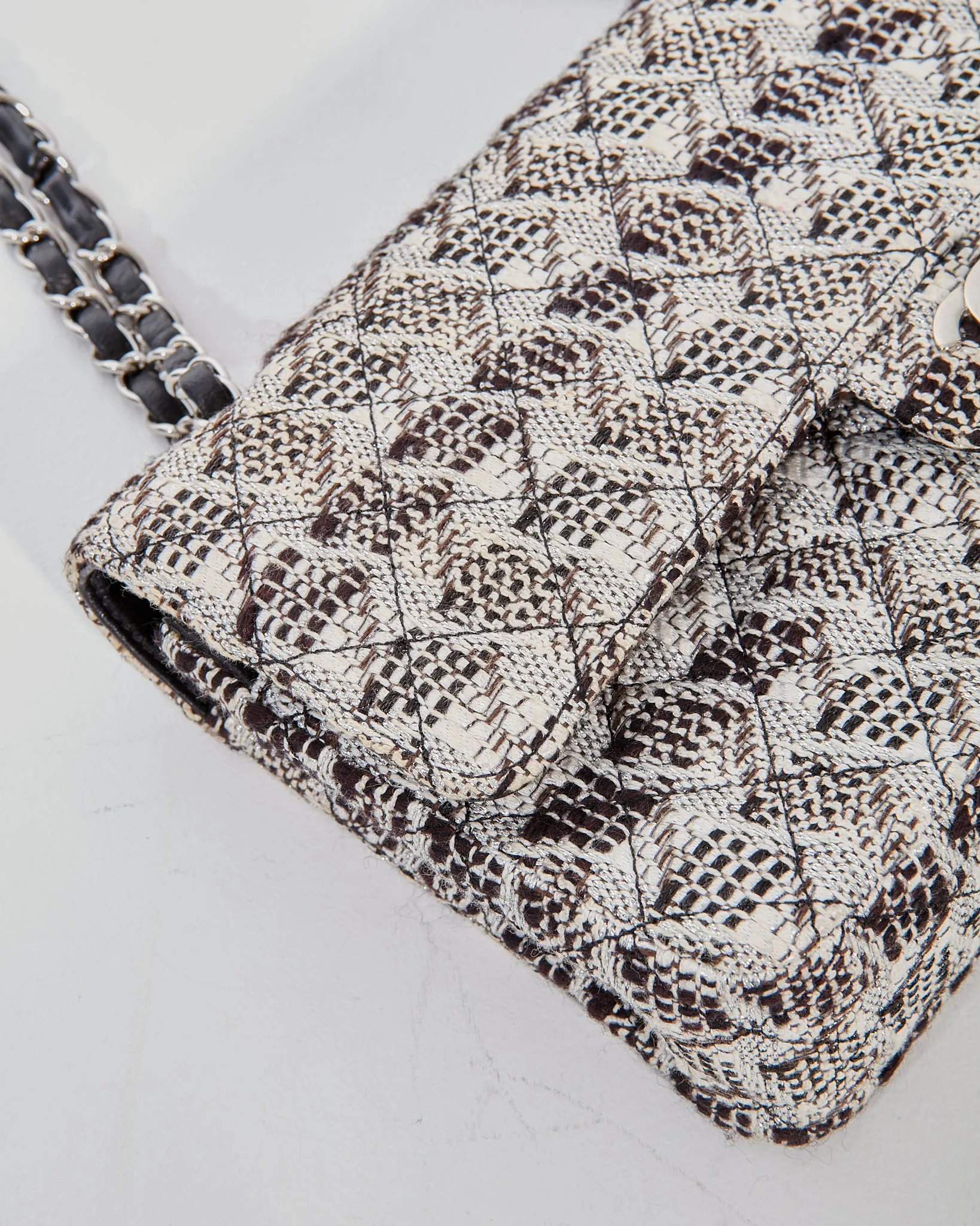 Chanel Black/White Tweed Fabric Classic Double Flap Bag