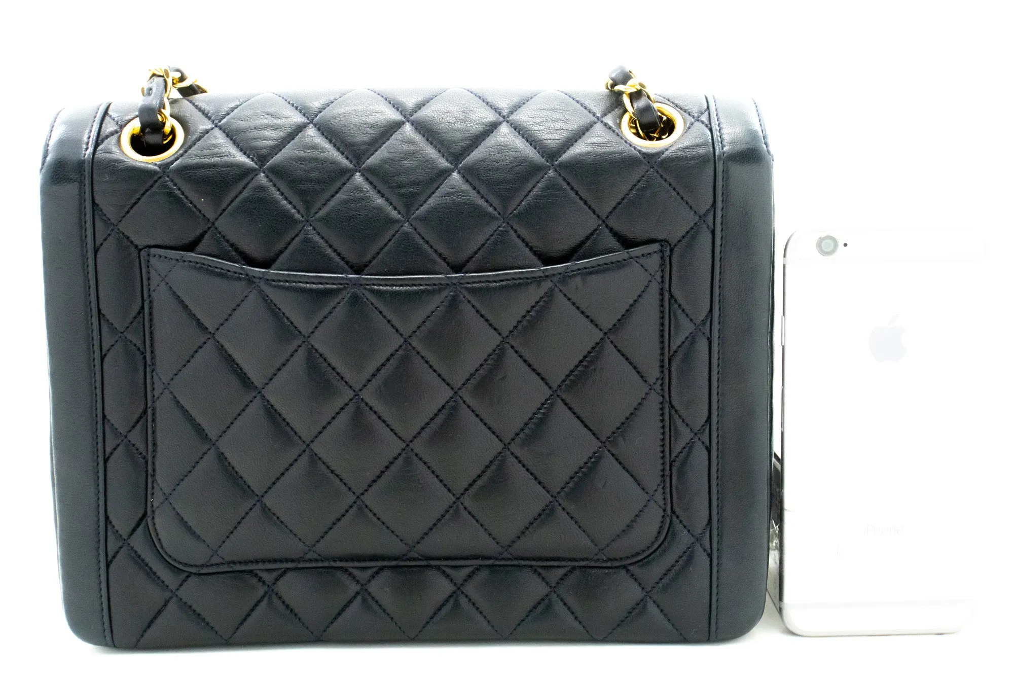 CHANEL NAVY Vintage Chain Shoulder Bag Lambskin Quilted Flap Purse m42
