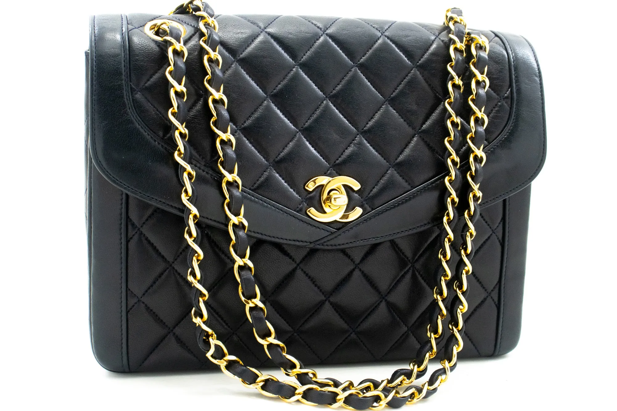 CHANEL NAVY Vintage Chain Shoulder Bag Lambskin Quilted Flap Purse m42