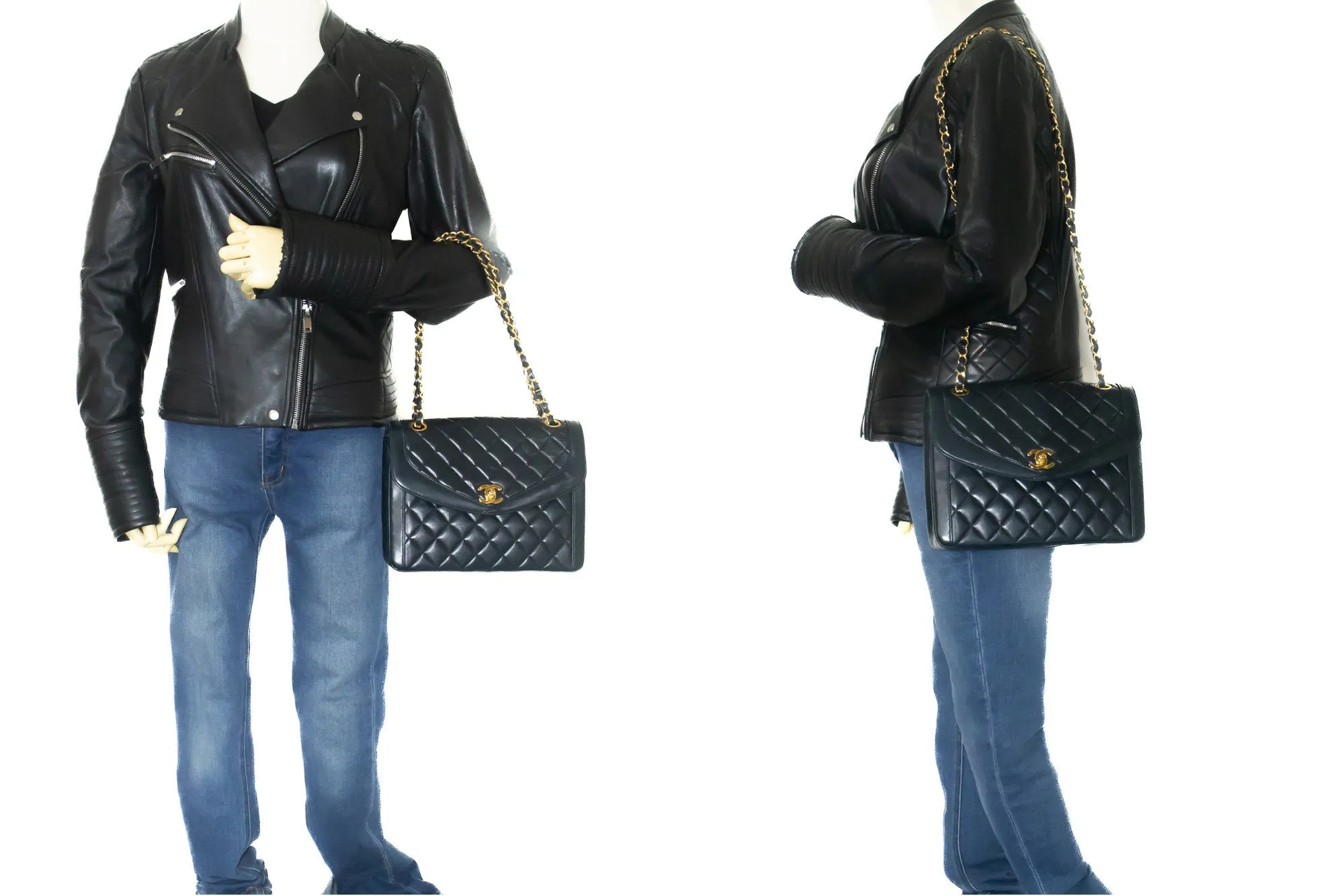 CHANEL NAVY Vintage Chain Shoulder Bag Lambskin Quilted Flap Purse m42