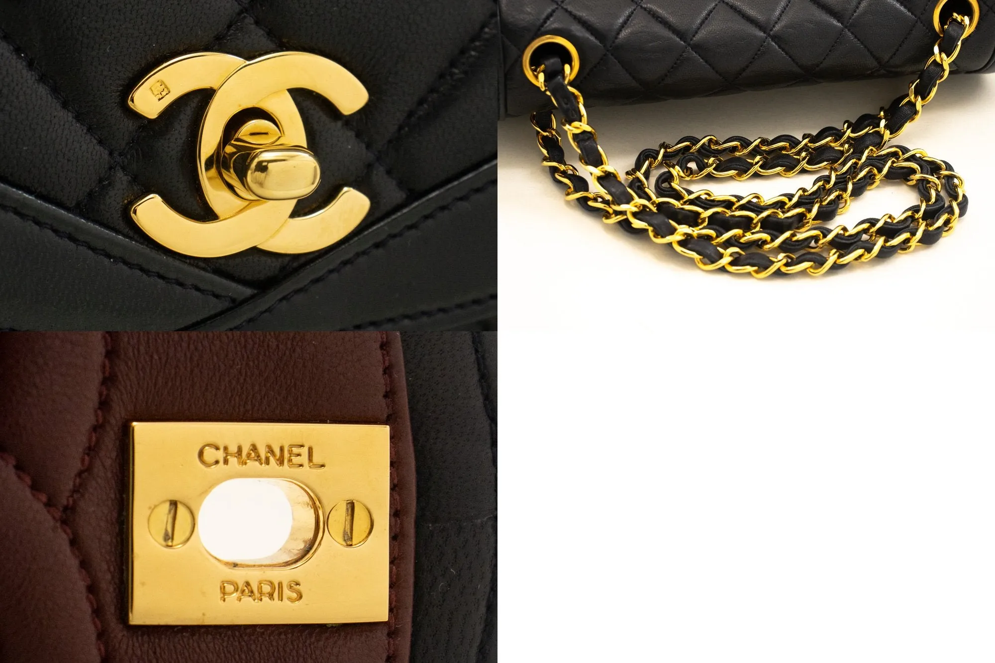 CHANEL NAVY Vintage Chain Shoulder Bag Lambskin Quilted Flap Purse m42